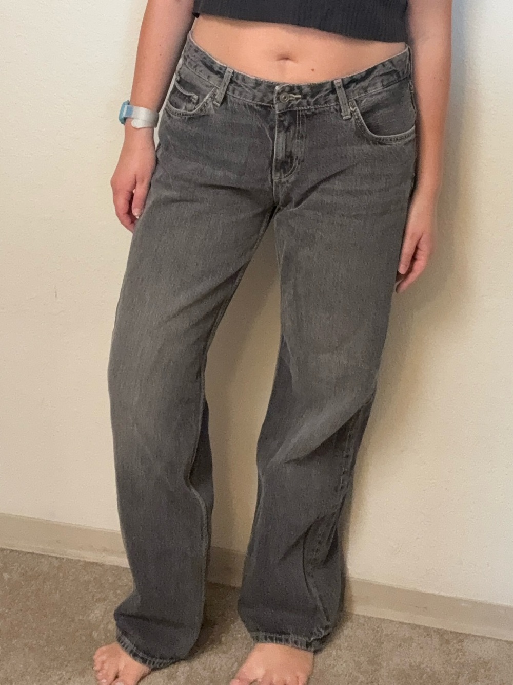 Zara Low Rise Straight Leg Gray Denim Jeans